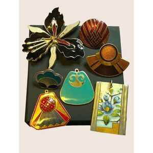 ✨  VTG ART DECO ENAMEL CLOISONNE CHINOSERIE TEAL RED DESI LAUREL BURCH CRAFT LOT